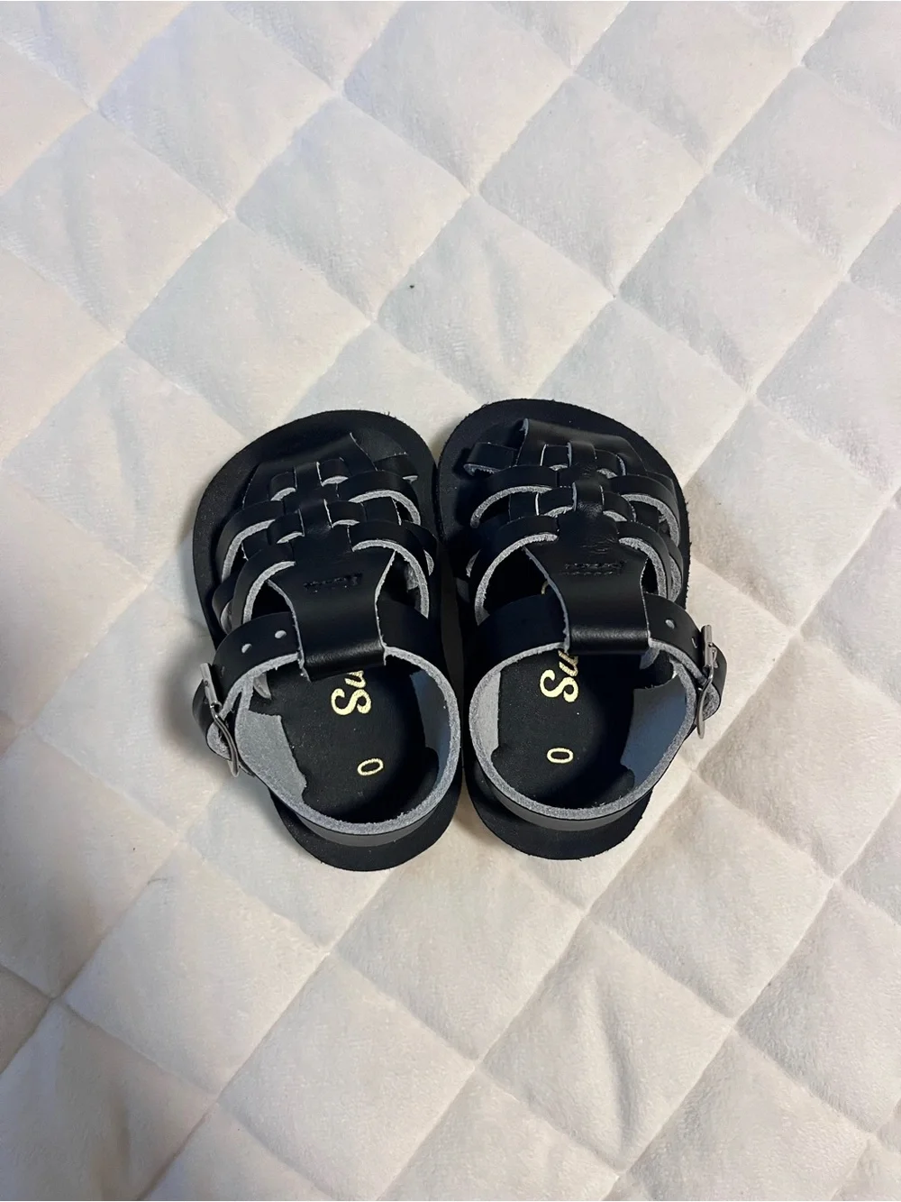 NWOT Sun San Black Leather Fisherman Sandals Baby Size 0